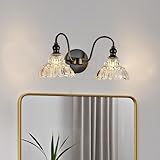Chao Zan Aplique pared baño 2 luces, apliques de luz para espejos vintage (Negro-A)
