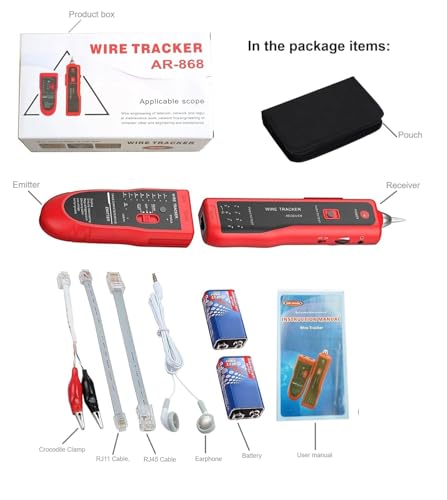 Image of Cables Kart Lan Tester with Wire Tracker, Tester, Cable Tracker, RJ11 RJ45 Line Finder Cable Tester for Network LAN Ethernet Cable Collation, Phone Telephone Line Tester with 2X 9V Batteries