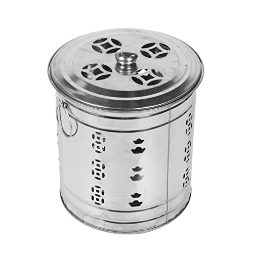 Cabilock Stainless Steel Burn Barrel Incinerator Cage Metal Garden Incinerator Fire Bin with Burning Tongs and Rack for Outdoor Garden Garden Paper Leaf Trash (Silver)