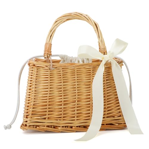 BWBIKE Sac de Plage en Rotin Naturel pour Femmes -
