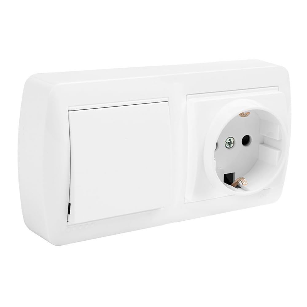 Base Schuko MUR63U con conmutador ancho, ideal para instalación eléctrica en paredes y control de circuitos en hogares y oficinas.