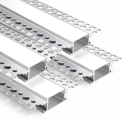 LEDLightsWorld Plaster-in Aluminum LED Profile, 4 Pack 3.3ft/1M Aluminum Profile with Milky Diffuser for 20mm LED Strip, Trimless Plaster Channel for Ceiling and Wall