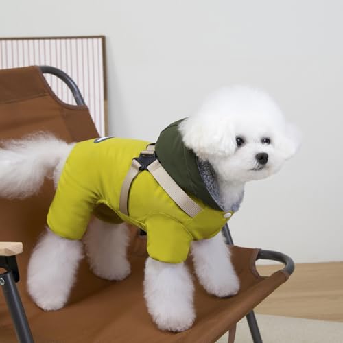 Izefia Hundemantel Haustierbekleidung Overall Winddicht Kaltes Wetter Mäntel 4 Beine Jacke Geschirr Brustgurt Warm Winter Dicke Kleidung Wasserdicht Schneedicht Baumwollmantel für Kleine Hund Katze