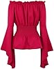 Josamogre Blouses for Women Plus Size Renaissance Shirts Medieval Long Sleeve Gothic Smocked Boho Plus Size Tops UK Pirate Wine Red 3XL #2