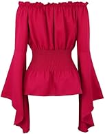 blouses and tops for women Elegant medieval renaissance blouse shirt comfortable to wear, women's blouses & shirts Off the shoulder top with ruffle, features long sleeve and smocked stretchy waist for a comfortable fit,pretty bell sleeve top. Pirate ...