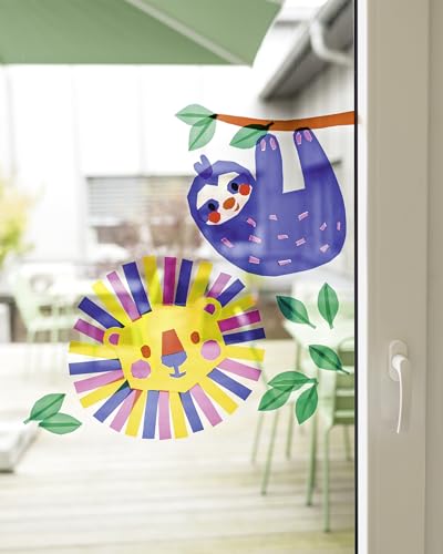 folia 455409 - Fensterfolie, selbsthaftend, transparent, farbig sortiert, ca. 23 x 33cm, 10 Blatt - ideal zur Gestaltung von Fensterbildern