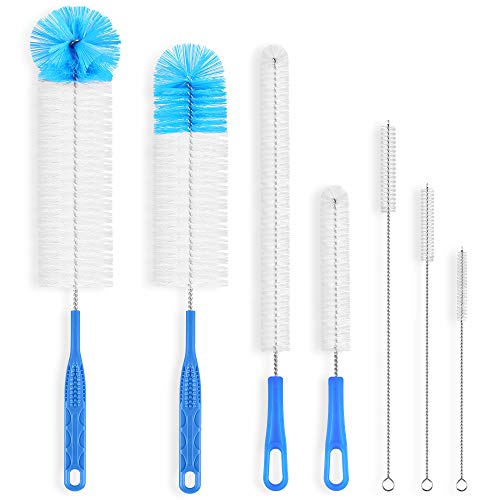 Bottle Brush Cleaner, Long Handle Bottle Cleaning Brush and 3-Size Straw Cleaner Brush, Bottle Scrub Brush for Narrow Neck Bottle, Baby Bottles, Water Bottles, Straws, Sinks, Tumblers (Set of 7)