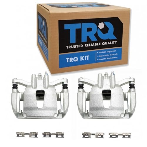 Image of TRQ Rear Driver and Passenger Side Brake Caliper Set Caliper Brackets Hardware Compatible with 2012-2014 Ford F-150 2015-2017 F-150 With Manual Parking Brake 2018 F-150 Raptor