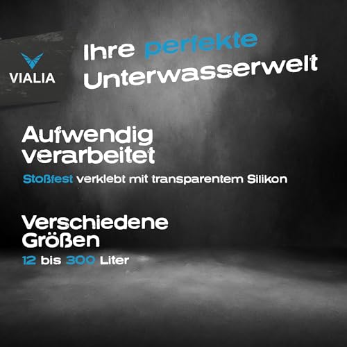VIALIA Aquarium 60x30x30 cm 54 Liter | Glasbecken mit diamantgeschliffenen Kanten | Stoßfest verklebt & kratzfestes Floatglas | Für Süß- & Salzwasser | Inkl. eingeklebter Unterlage