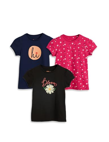Image of Amazon Brand - Symbol Girls 100% Cotton Graphic Printed Half Sleeves T-Shirt | Age 2-14 Years (Combo Pack of 3 and 5)