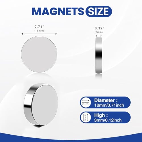 Image of 60 Pcs Rare Earth Magnets, 18x3mm Disc Magnet Neodymium Magnets Small Magnets for Crafts, DIY, Office, Dry Erase Board, STEM Measurement Kit