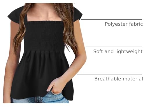 Image of Bingerlily Girls Summer Casual Tops Square Neck T Shirts Cute Smocked Top Tees