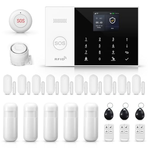 XNY 4G Sistema de Alarma para Seguridad Doméstica Inalámbrico, DIY WiFi Alarma para Casa Inteligente con App, 24 Piezas: Detector de Movimiento,Sensor de Puerta y Ventana,Sirena,Mando a distanc