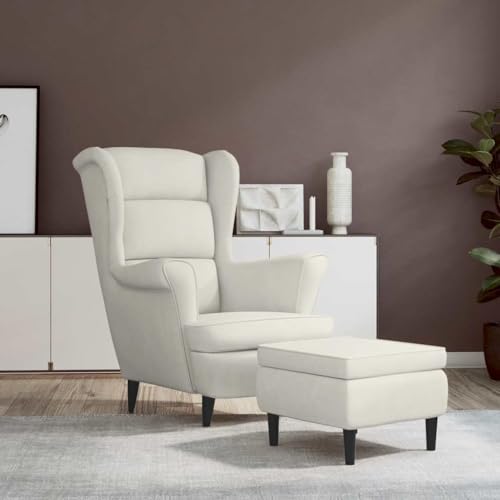 Generisch Ohrensessel mit Hocker Creme Samt,Möbel,Stühle,Sessel-3115940