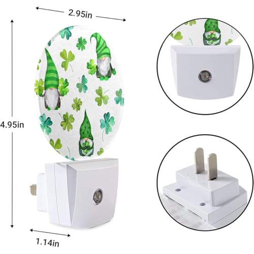 Image of EKOBLA St. Patrick's Day Gnome Night Light, Green Shamrock Clover Night Lights Plug Into Wall with Auto Sensor for All Ages