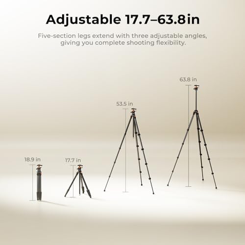 Image of K&F CONCEPT 63 inch Aluminum Travel Tripod for Camera /Phone | 2.6lb Compact with Arca Ball Head, 22lb Max Load Heavy Duty for DSLR /Mirrorless /iPhone Video, A305A1+BH-40