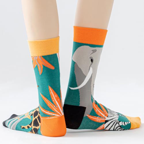 Image of 2 Pairs Cartoon Animal Crew Socks Fun Cotton Mid Calf Socks for Women