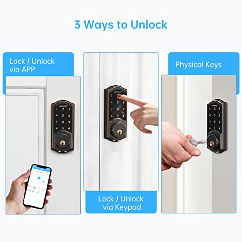 Smart Wifi Lock Set- Smonet Bluetooth Smart Lock Electronic Digital Smart Deadbolt,Keyless Entry Door Lock With Keypads,Gateway Hub Included, Work With Alexa,App,Code For Home Front Door,Black #TOP2