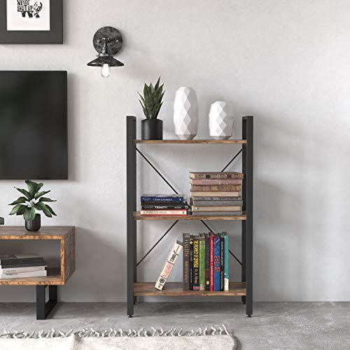 IRONCK Bookshelf, 3 Tier Ladder Shelf, Industrial Bookcase Storage Rack for Living Room, Bedroom, Farm House, Kitchen, Office Rustic Home Decor