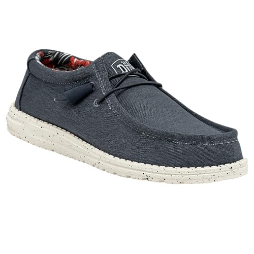 Image of HEYDUDE Men's Wally Canvas Stretch Slip On Shoe, Blue Size 10 | Lightweight Casual Loafer | Elastic Laces & Removable Foam Insole