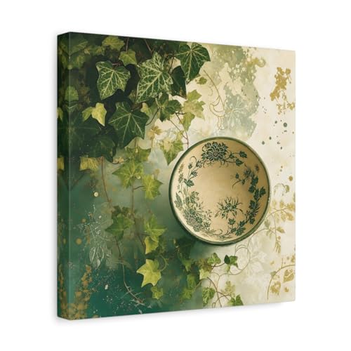 Toile lierre vert et or 30x30 cm pour décoration murale de salon