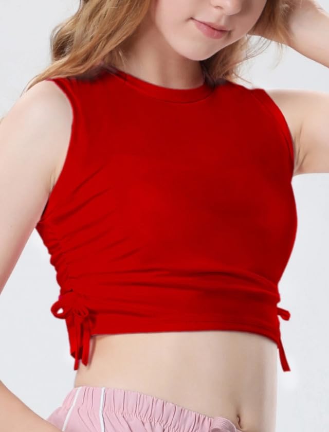Image of EXARUS Girls Crop Tank Top Dance Hip Hop Outfits Cheer Cropped Top | Kids Tween Youth Summer Athletic Dance Convention Fitted Gymnastics Sleeveless Clothes