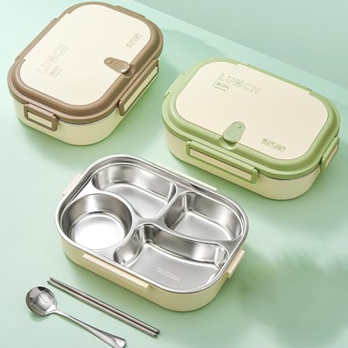 Image of House of Quirk 304 Stainless Steel Insulated Lunch Box for Office & School | 4 Compartments Tiffin Box for Adults & Kids | Leakproof, Durable & Portable Meal Container (Beige)