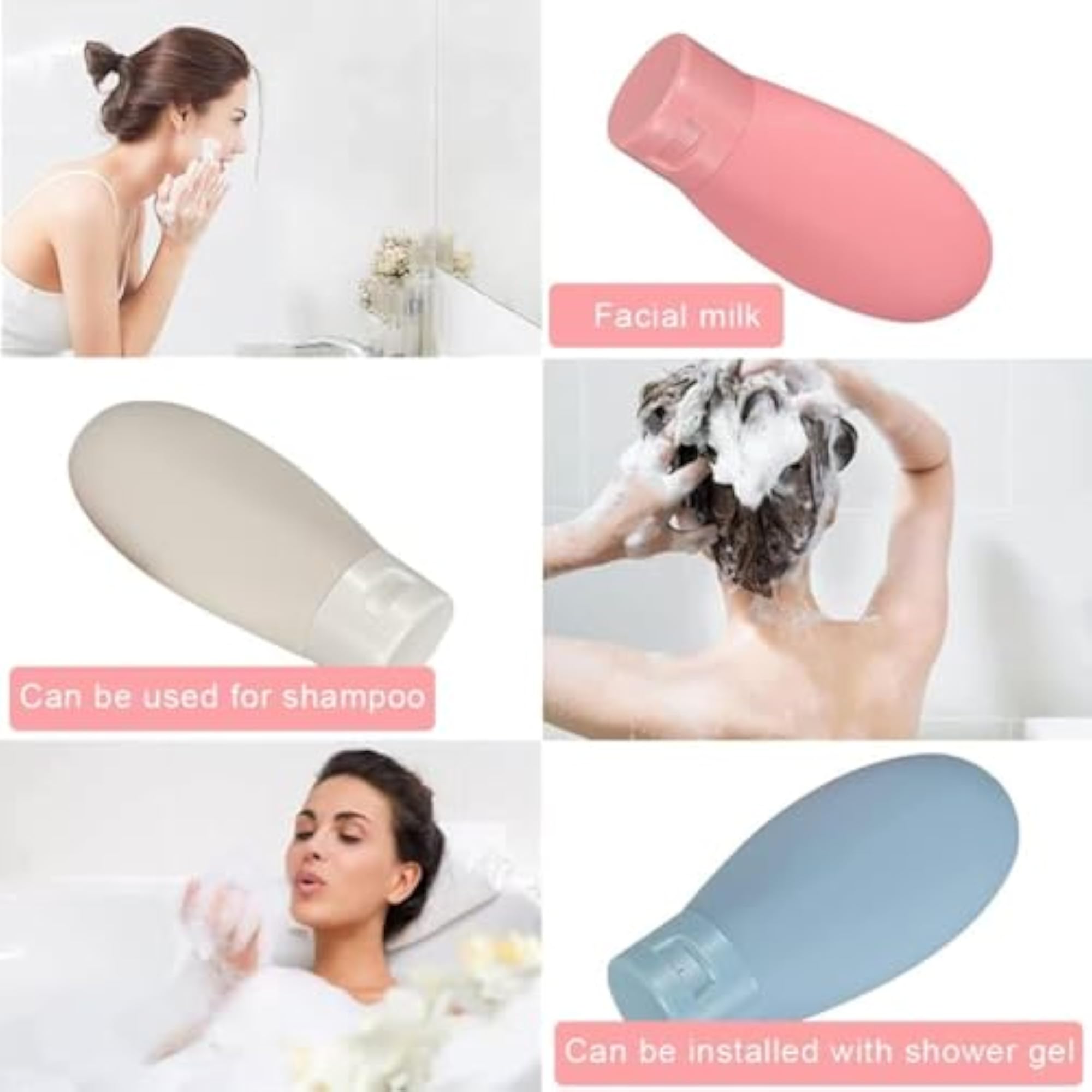 3 Pcs Refillable Squeeze Travel Bottles Set for Shampoo, Conditioner, Lotion
