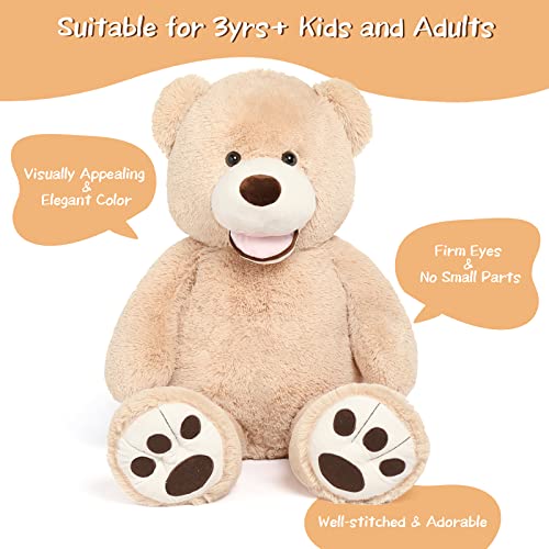 Doldoa Big Teddy Bear Stuffed Animals With Footprints Plush Toy For Girlfriend 51 Inch (Light Brown) #TOP1