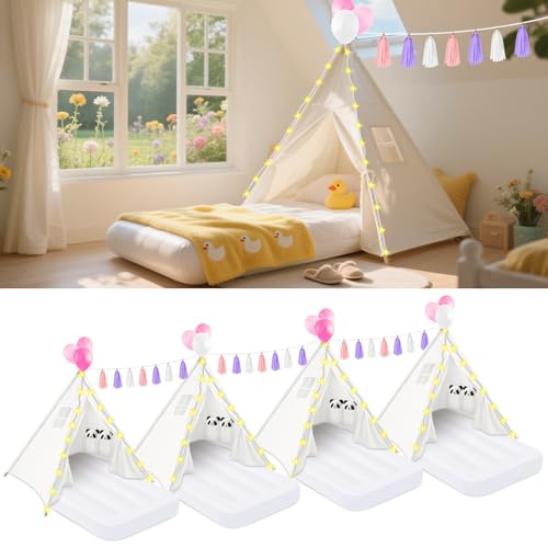 PLULON 4 Pack Teepee Tent for Kids Girls Slumber Party