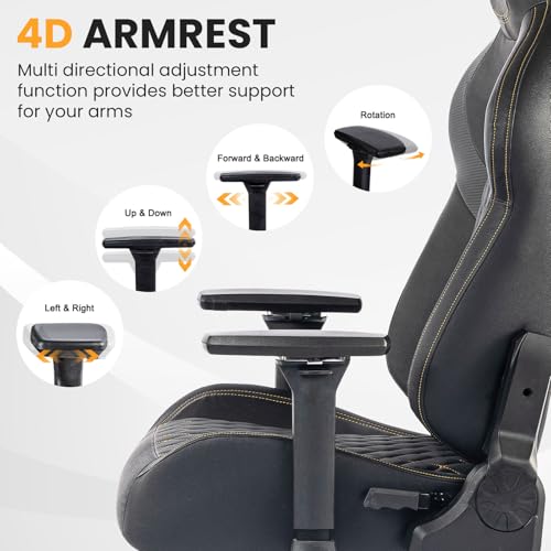 Big and Tall Gaming Chair 440LBS Gaming Chair with Metal Base Memory Foam Lumbar 4D Adjustable Armrest Computer Chair for Heavy People Ergonomic High-Back Computer Chair - Image 2