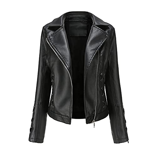 Rumity Damen Lederjacke Bikerjacke – Moderner Echt Leder Jacke Übergangsjacke Stehkragen mit Druckknopf Schwarz-Cognac Bench Fleecejacke Damen Cloak