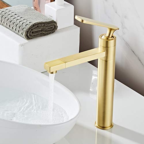 Mitigeur lavabo or brossé avec bonde Pop Up pour eau chaude et froide
