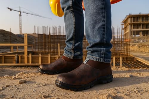 Image of Synthetic Leather Steel Toe Safety Shoe for Men, Brown, F1-30-Brown