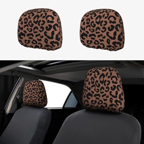 KOSUES Brown Cheetah Skin Aesthetic Car Headrest Covers 2 Pack Car Seat Head Rest Cover Auto Elastic Seat Coverings Vehicle Interior Accessories Protector Universal Fit Most Cars Sedan SUV