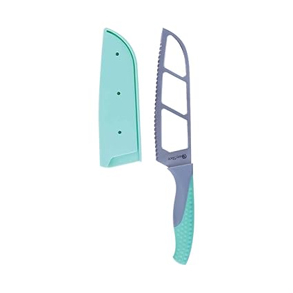 Wonderchef Easy Slice Stainless Steel Knife 6 Inches, Razor Sharp Double-Edged Blade, Hollow Blade Design, Full-Tang Construction, Plastic Guard for Protection, 5 Years Warranty, Green