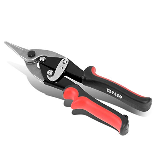 DNA Motoring TOOLS-00110 High Carbon Steel Tin Snip Tool, 10 Inches Serrated Jaws, Straight Cut Tin Snip w/Rubberized Handle, Built-in Thumb Lock