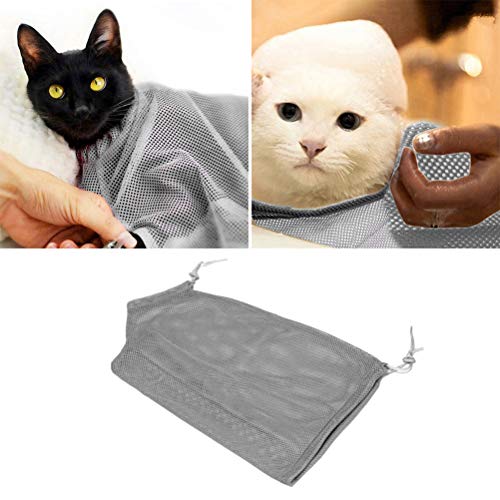 POPETPOP Multi-Function Cat Grooming Mesh Bag for Bathing Nail Trimming and Feeding and Breathable Pet Supplies for Cats and Kittens Grey