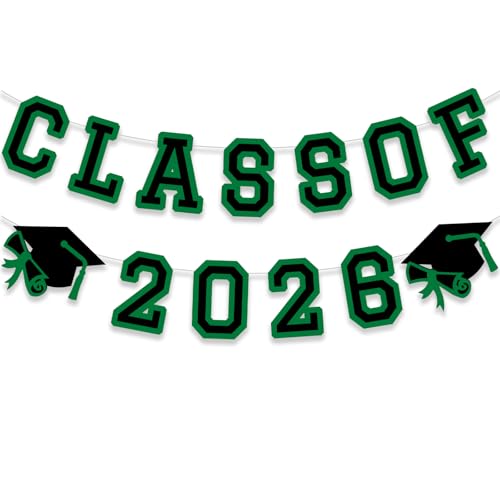 Image of Class of 2026 Graduation Banner University College Grad Garlands Decoration Party Supplies High School Colors Green