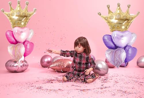 Image of Crown Princess Balloons Pink Purple And Gold Set Of 2 Foil Helium Mylar Balloons,For Unicorn Princess Birthday Party Decorations Baby Shower Supplies
