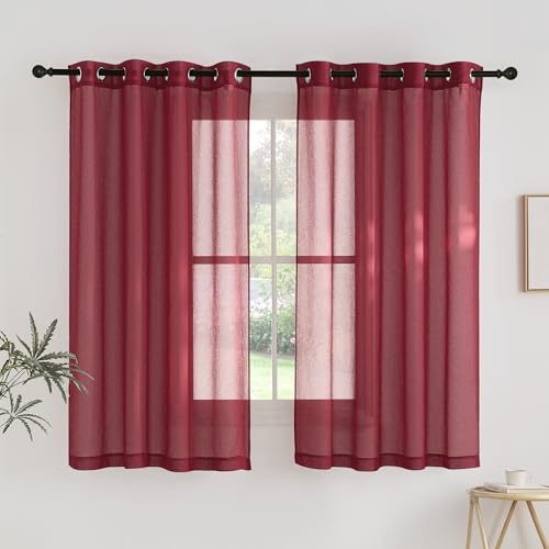 PONY DANCE Rideau Voilages - Lot de 2 Rideaux Interieurs de L 140 x H 160cm Décoration Cuisine Maison Chambre pour Petites Fenêtres Draperies Romantique à Oeillet,...