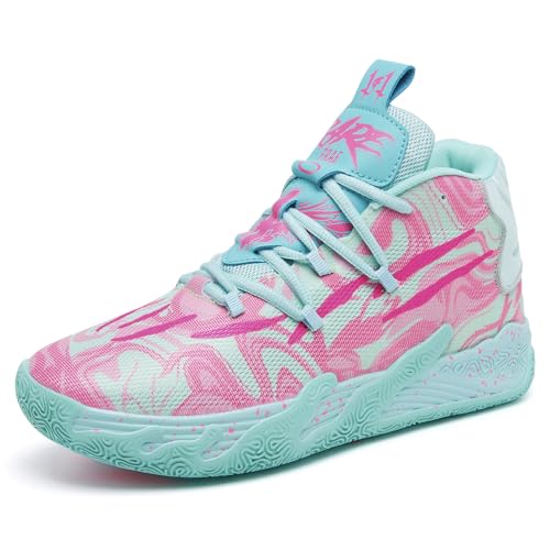 Womens Mens Basketball Shoes Breathable Fashion Colorful High Top Non Slip Outdoor Sport Sneakers for Woman Man Fitness Training Athletic Pink Size 7.5