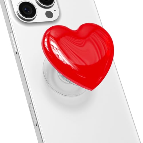 Svanove Heart Adhesive Phone Grip Holder Cute Collapsible Glass Stick Phone Grip Stand Expanding Kickstand for iPhone Samsung Phones Accessories 3D Crystal Pretty Glitter Love Sticky Grips Red