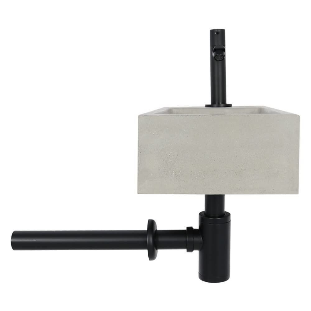 Differnz Jukon Lavabo - Lave main Béton Gris Clair - Robinet Droit Noir Mat - Ensemble Complet - 38,5 x 18,5 x 9 cm