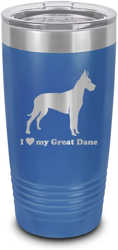 I Love My Great Dane 30 oz Laser Engraved Polar Camel Stainless Steel Vacuum Insulated Tumbler with Lid German Mastiff profile Royal Blue