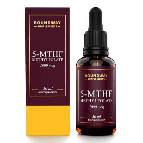 Methylfolate Folic Acid 1000mcg Drops as 5-Methyltetrahydrofolate | 5-MTHF Vitamin B9 Supplement for Pregnancy | 30ml, 60 Servings, 2 Month Supply | Made in The UK by Roundway Supplements