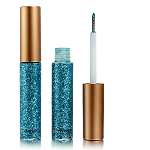 Dekrion Glitter Eyeliner,Blue Giltter Eyeliner, Long-Lasting Waterproof Eyeliner Eye Glitter Makeup, Silver, Gold, Pink Green High-Pigmented Colorful Glitter Eyeliner Liquid #TOP24