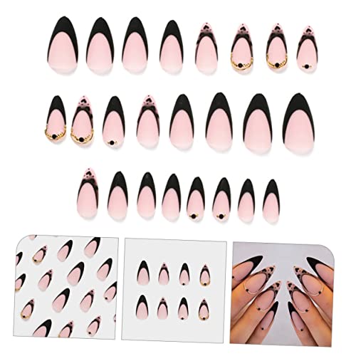 KALLORY 72 Pçs Unhas Francesas Borda Preta Uñas Postiças Decoradas Peças De Unhas Falsas Femininas P