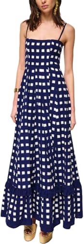 Image of Women Spaghetti Strap Flowy Long Dress Boho Floral Square Neck Maxi Dress Summer A-Line Dresses for Beach Vacation