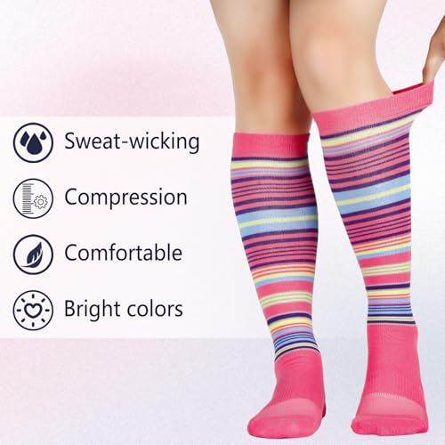 Image of +MD Cotton Compression Socks for Women & Men 4 /6 Pairs 15-20mmHg Knee High for Sports, Travel, Nursing Long Sitting Standing